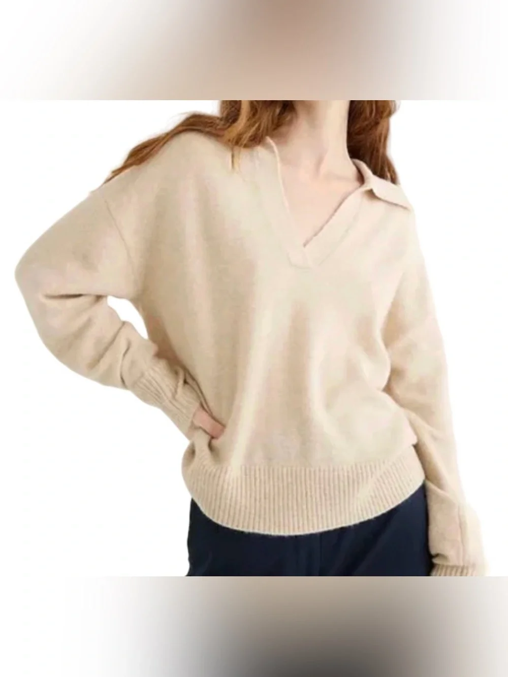 NWT J.CREW HEATHER SAND COLLARED V-NECK SUPERSOFT YARN SWEATER BJ597 SZ SMALL